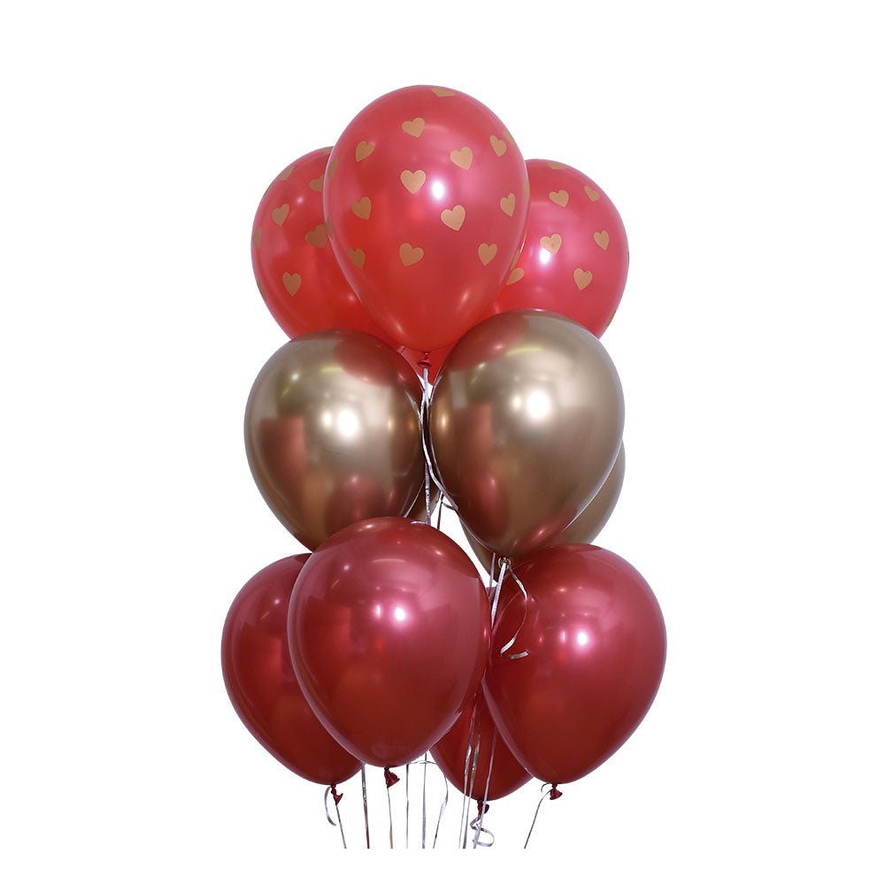 CORAZONES CLASICOS - DORADO - CRISTAL ROJO