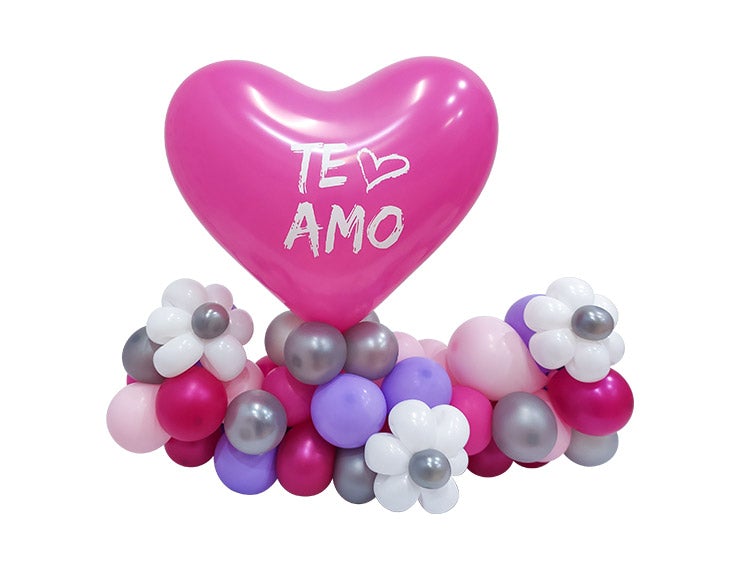 CENTRO DE MESA DE AMOR EN FUCSIA Y LILA