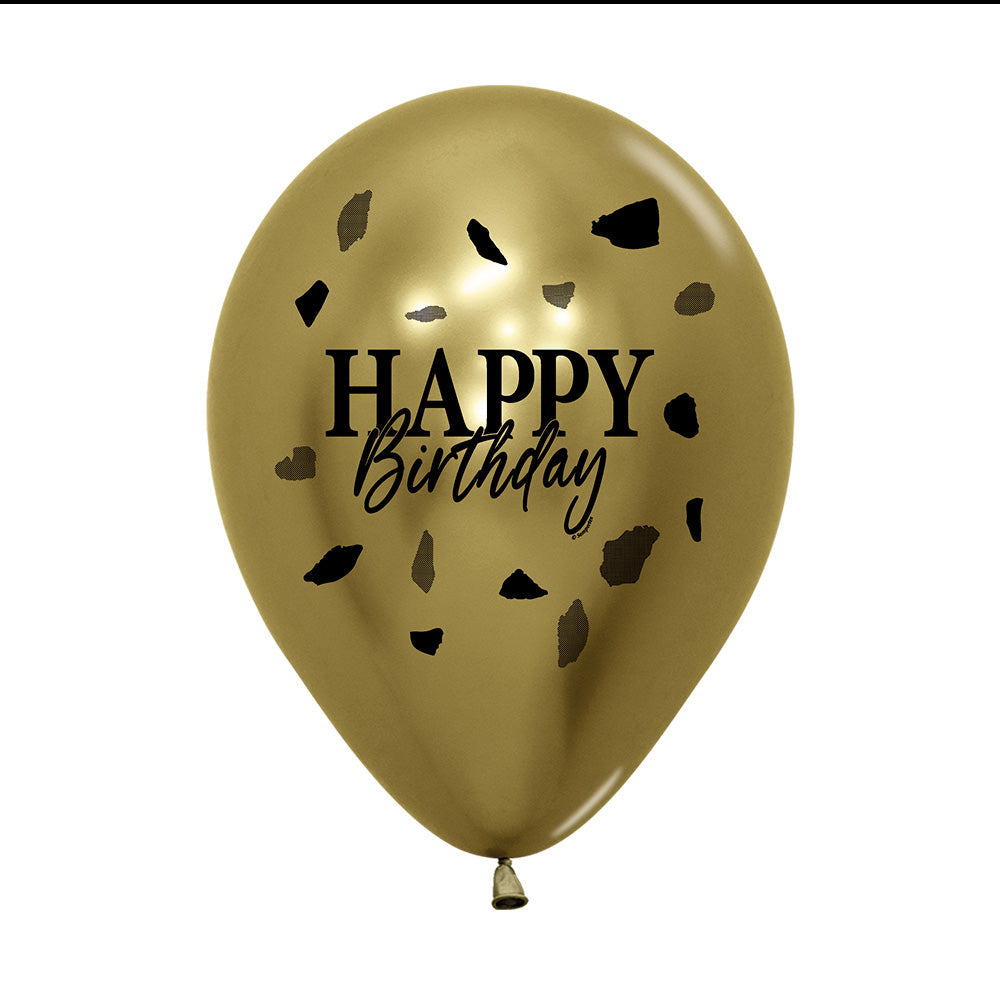 2-SIDED ROUND LATEX BALLOON HAPPY BIRTHDAY GOLDEN TERRAZO - BLACK ...